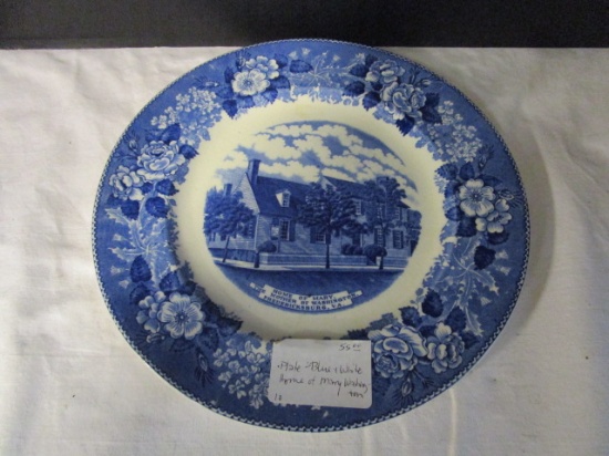 Home of Martha Washington Blue & White Plate