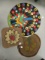 Vintage Hook Rug Square Chair Pad, Round Peacock Rug and Round Table Mat/