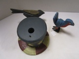 Blue & Red Wood Bird & Patriotic Birdhouse Signed