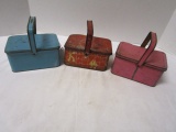 Blue Tin, Red Tin w/sailor, & Pink Tin Lunchboxes (3)