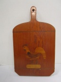 Wood Bread Board w/Rooster Inlay
