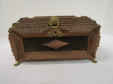 Tramp Art Box w/Brown Velvet on Top & Brass Claw Feet