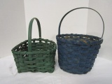 Split Oak Basket w/Blue Paint  & Square Green Basket