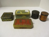 Antique Wood Spice Box, Round Spice Tin and Three Ginger Spice Tins