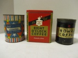 Three Vintage Coffee Cans- Eight O'Clock Coffee, Bokar and Kroger