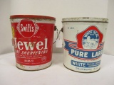 Two Vintage 8lb. Shortening Cans-Swift's Jewel and White Seal