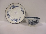 Antique Julienne Lum'ville French Footed Bowl and Blue/White Feather