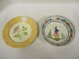 Quimper Bowl with Woman and Spatterware Plate with Flower Design