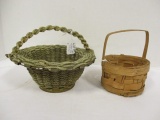 Small Round Split Oak Basket and Rope and Tin Can Basket