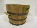 Antique Handled Wood Slat Bucket with 3 Copper Bands