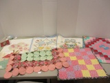 Misc. Vintage Appliques and Needle Work-Pillow Covers, Doll Blanket, Runners, etc.