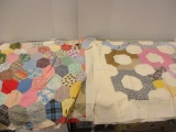 Two Vintage Hand Sewn Quilt Tops-Bowtie Pattern, Honeycomb Pattern