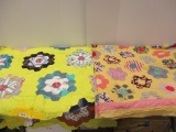 Two Vintage Hand Sewn Quilt Tops-Both Honeycomb Flowers