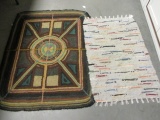 Vintage Hook Rug with Game Board Pattern and Rag Rug Made from Socks