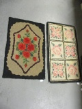 Two Vintage Floral Hook Rugs-Pink Roses, Red Roses