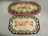 Two Vintage Oval Hook Rugs with Floral Designs