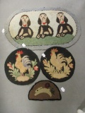 Small Hook Rug Mat, Two Chair Covers and Oval Rug with Dogs