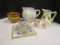 Hand Painted Portugal Rabbit Bank and Two Pitchers, Italian Planter and Tile Trivet