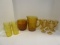 Amber Glass Ice Bucket, Pitcher, Glasses and Wine Glasses