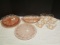 Pink Depression Glass Cake Plate, Divided Plates, Relish Dish and Cups