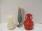 Alabaster Vase, Art Glass Bud Vase, and Painted Glass Vase