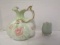 Antique Painted Pitcher and Footed Egg Shaped Vase