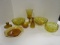Amber Glass Bowls, Candlestick, Bell, Pedestal Vase