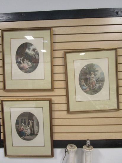 Set of Three Framed and Matted Engravings by Bartolozzi - Noonday, Evening and Night