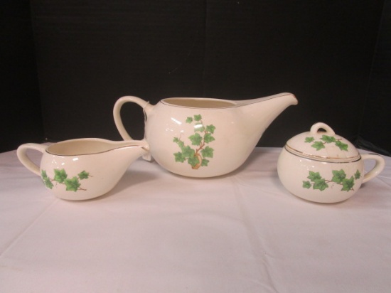 Ivy Pattern Teapot, Creamer and Sugar Bowl