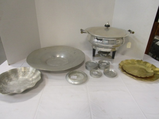 Italian Chafing Dish, Aluminum Coasters and Bowls, Neocraft Plates