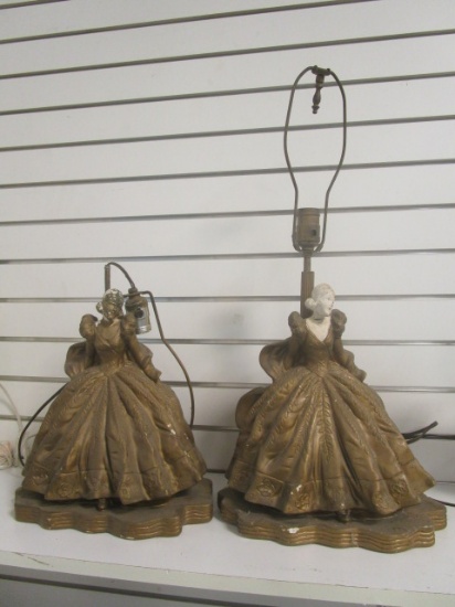 Pair of Chalkware Debutante Lamps