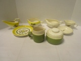 Salem Country Charm Plates, Gravy Boat and Creamer; Green Creamer and Sugar Bowl; and