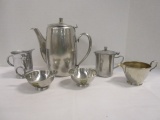 Stainless Steel Pitcher, Dolphin Creamer and Sugar Bowl, and Three Creamers
