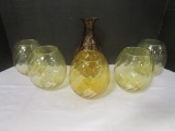 5 Amber Light Globes and Crackle Glass Shade