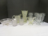 Antique Glass Vases, Glasses, Footed Bowl, Pitcher, Sugar Bowl