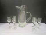 Glass Pitcher with Six Cordial Glasses