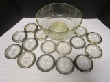 Leonard Silverplated Rim Glass Coasters and Glass Bowl with Silverplated Base