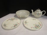 Hall China Springtime Pattern Teapot, Serving Bowl and Dessert Plates