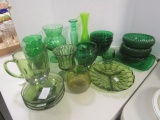 20 Pcs Green Glassware - Anchor Hocking, Bowls, Vases, Pitcher, etc.