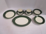 16 Pcs Vintage Green and Ivory Dishes