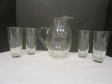 Glass Pitcher and Four Tea Glasses