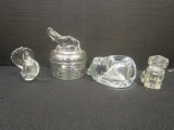 Powder Jar with Elephant Lid, Cat Votive Holder, Glass Bird and Dog