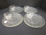 Four Round Snack Plates with Cups