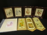 Vintage Italian Wood Wall Plaques, French Fashion Framed Prints, Floral Prints