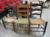 Three Woven Seat Ladder Back Chairs