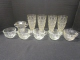 Five Madrid Cups, Patricia Pattern Sugar Bowl and Four Glasses