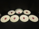 Apple Pattern Stoneware Bowl and Six Village Pottery Plates