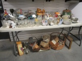 Contents On and Under 6' Table - Baskets, Glasses, Lights, Dishes, Candles, Vases, Candlesticks, etc