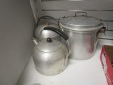 Viko Aluminum Tea Kettle, Mirro Steamer Pot, and Mary Dunbar Waterless Cooker