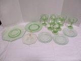 Green Depression Glass Plates and Glasses